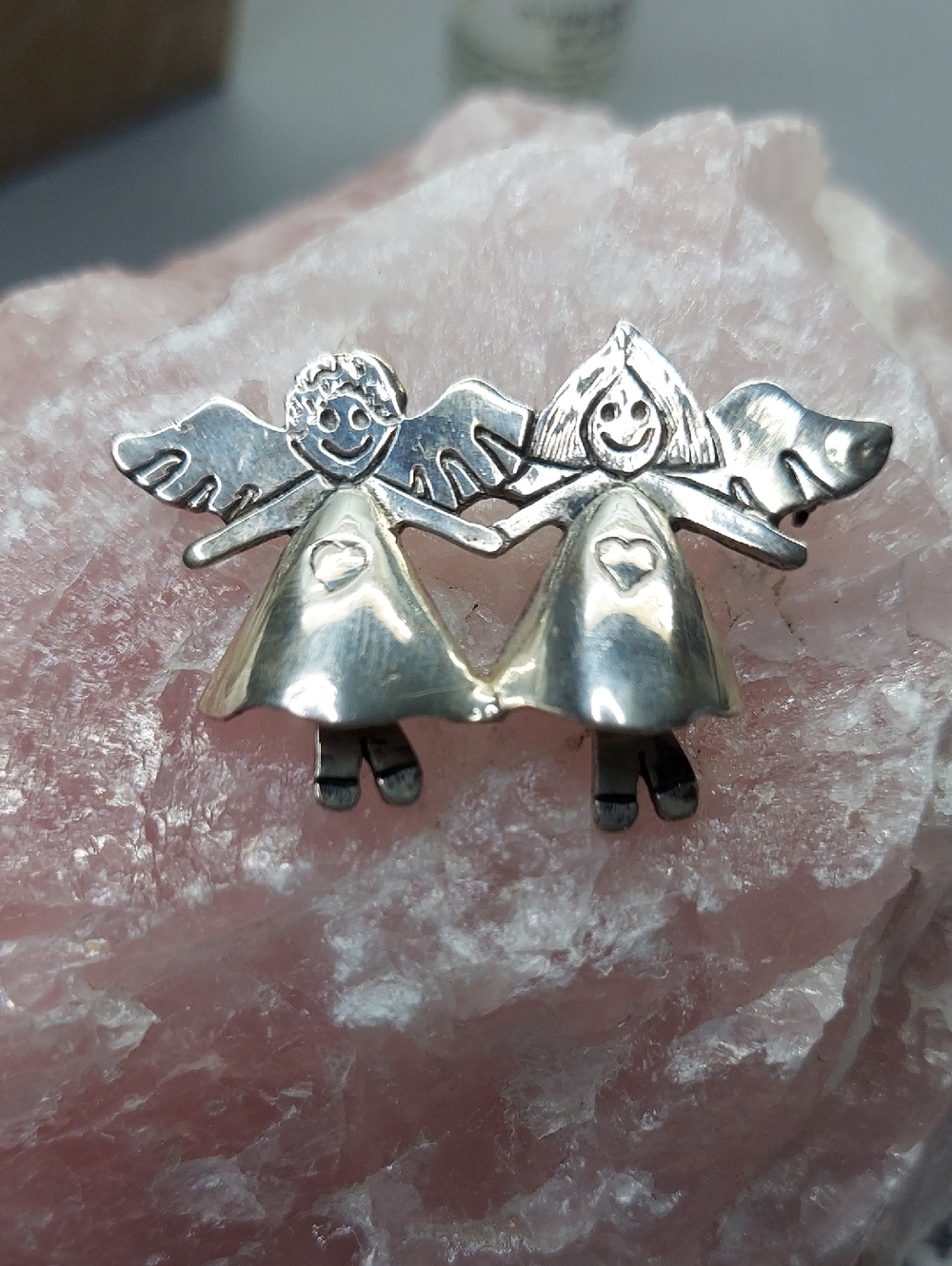 EFS Sterling Silver Angel Duo Pin Brooch - Silver